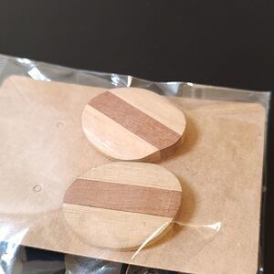 Hand Crafted 2-Tone Wood Organically Round Pierced Earrings New in Package